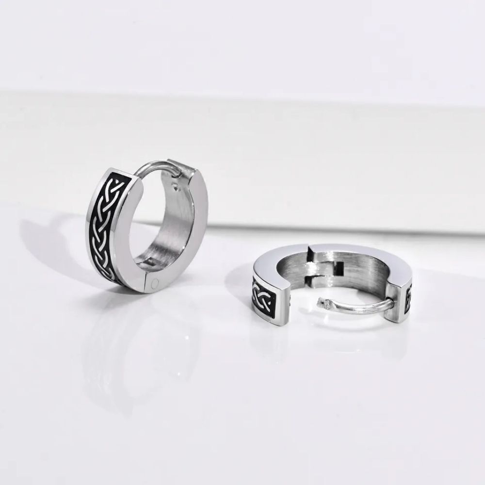 Viking Braid Stainless Hoop Earrings
